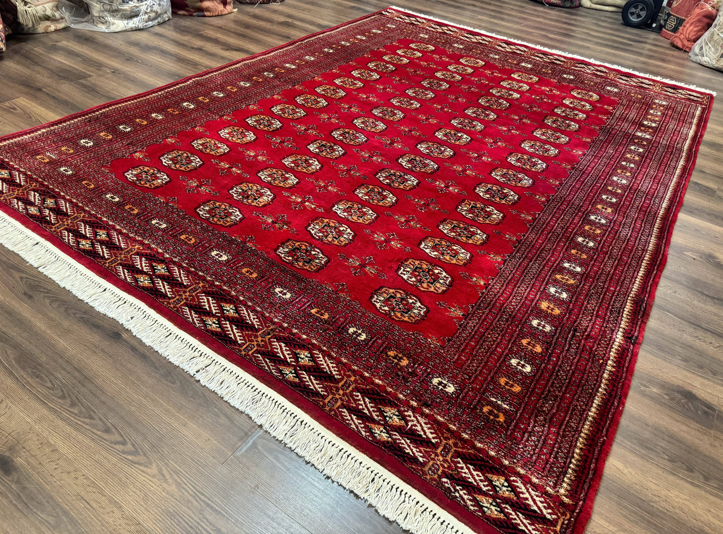 Red Turkoman Bokhara Rug 8x11, Pakistani Turkmen Carpet, Vintage Traditional Area Rug - Nuvé