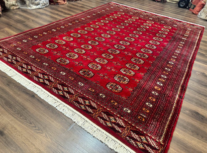 Red Turkoman Bokhara Rug 8x11, Pakistani Turkmen Carpet, Vintage Traditional Area Rug - Nuvé