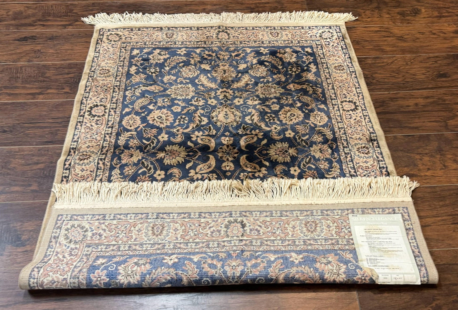 Vintage Art Silk Rug 3x4, Traditional Oriental Persian Design Rug, Belgium Power Loomed Rug, Navy Blue - Nuvé