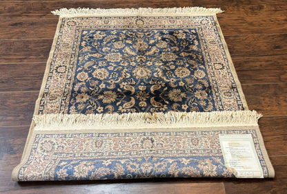 Vintage Art Silk Rug 3x4, Traditional Oriental Persian Design Rug, Belgium Power Loomed Rug, Navy Blue - Nuvé