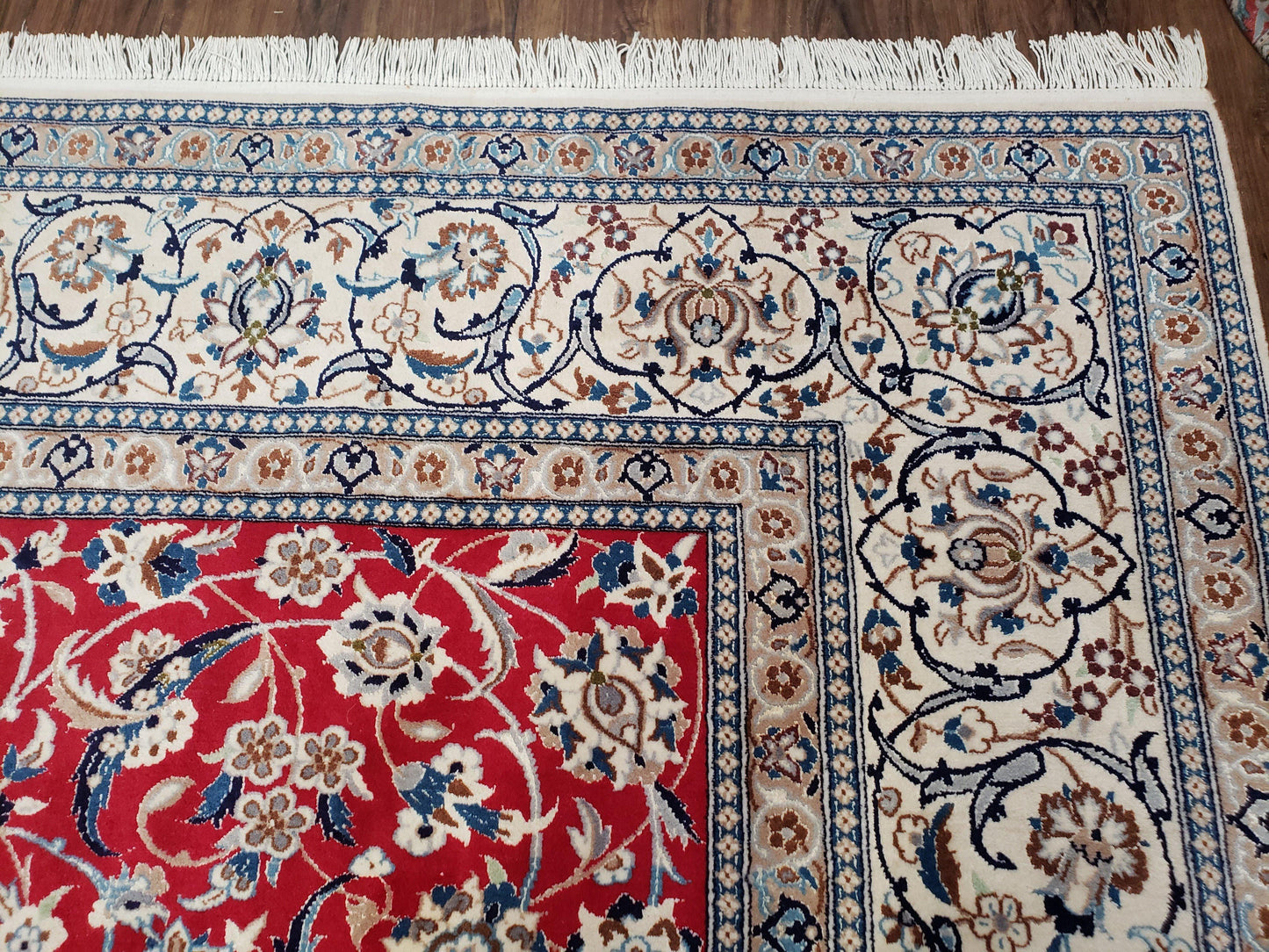 Persian Nain Rug 8x12, Red and Ivory, Signed - Nuvé