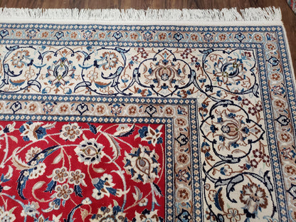 Persian Nain Rug 8x12, Red and Ivory, Signed - Nuvé