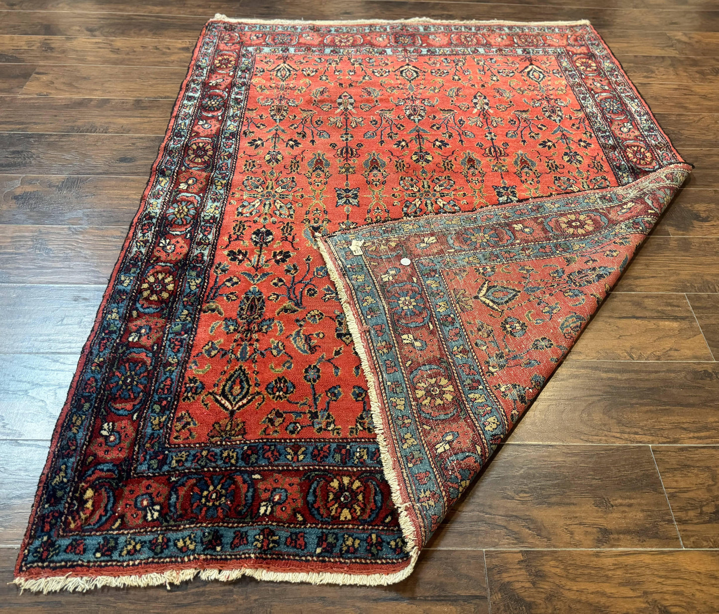 Antique Persian Tribal Rug 5 x 6.6, Tomato Red, Hamadan Angelas Rug - Nuvé