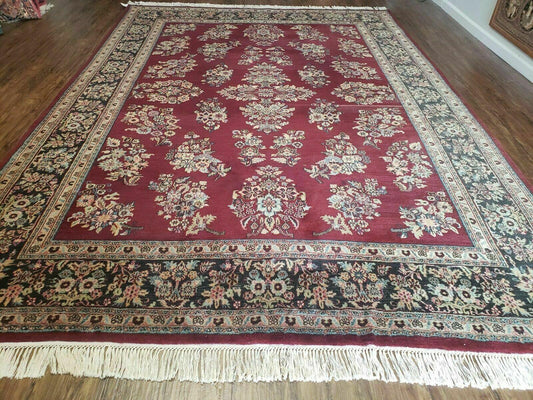 8' X 12' Vintage Handmade India Floral Oriental Wool Rug Veg Dyes Organic Red - Nuvé