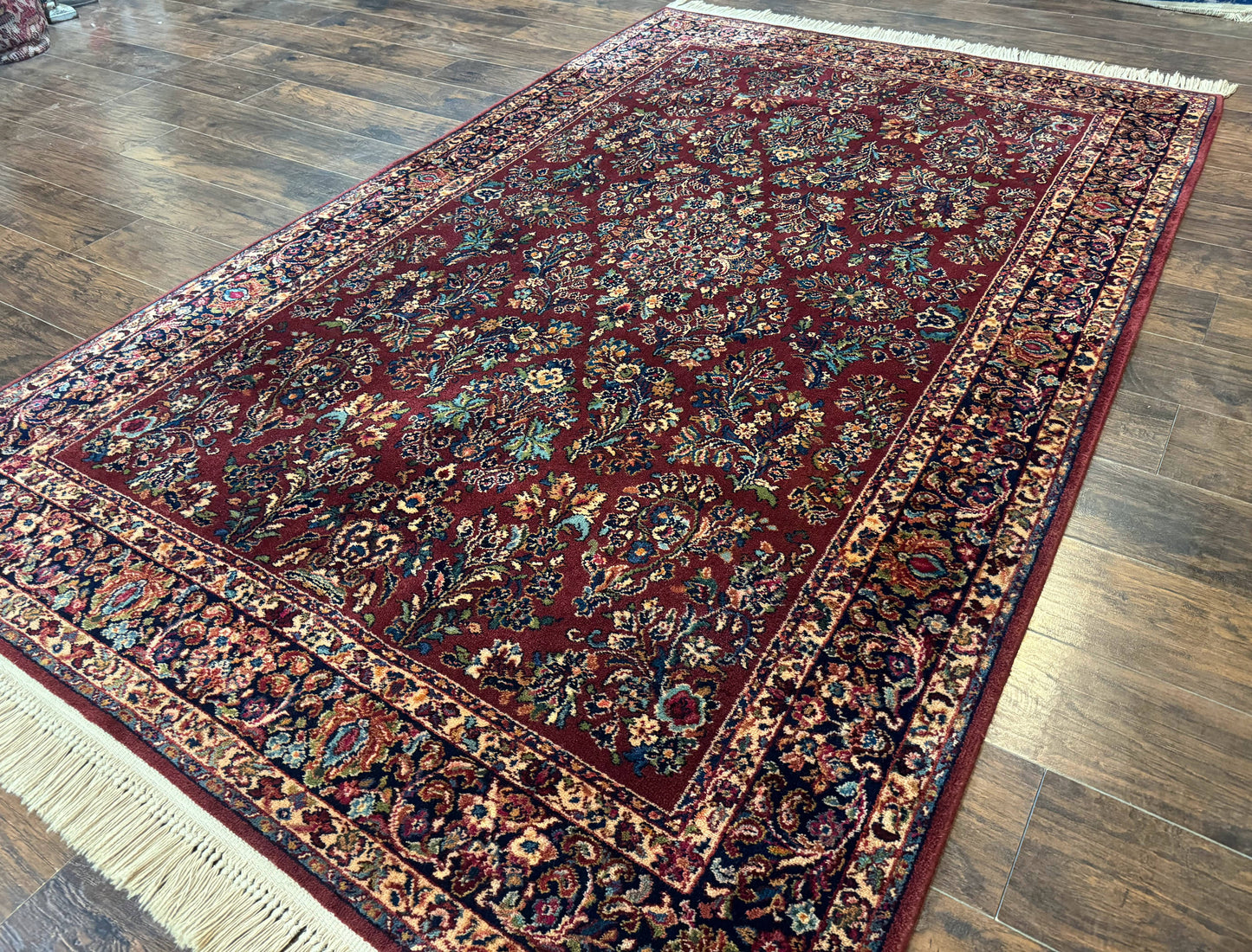 5.9 x 9 Karastan Rug Red Sarouk Rug #785, 100% Wile Pile Carpet, Original 700 Series, Vintage - Nuvé