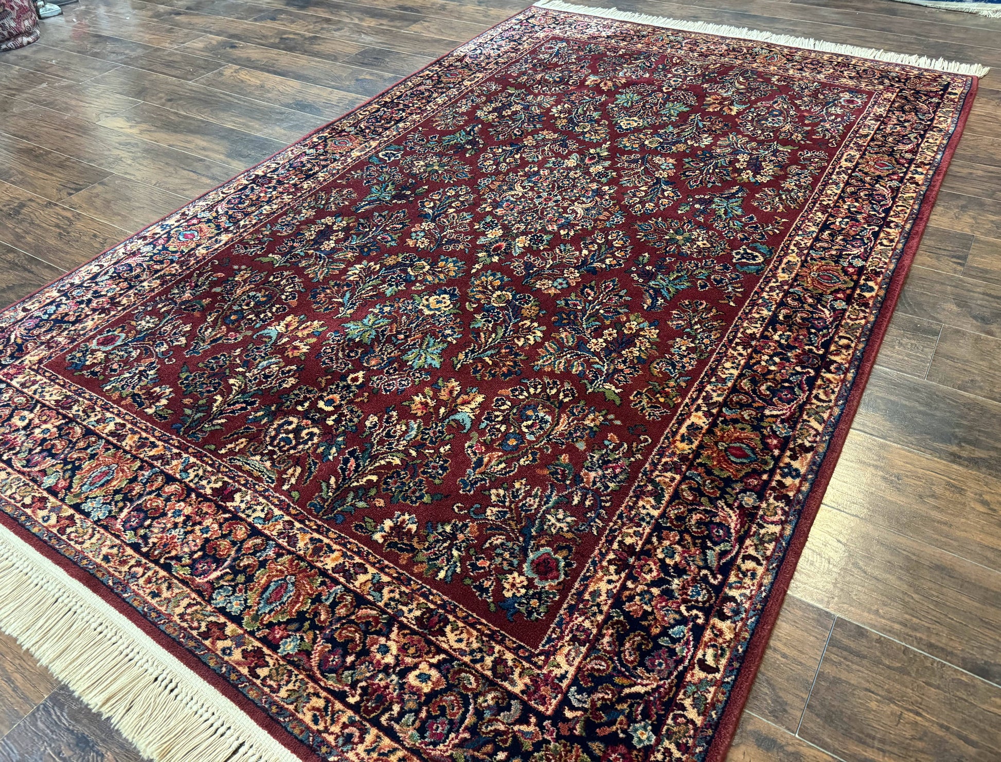 5.9 x 9 Karastan Rug Red Sarouk Rug #785, 100% Wile Pile Carpet, Original 700 Series, Vintage - Nuvé