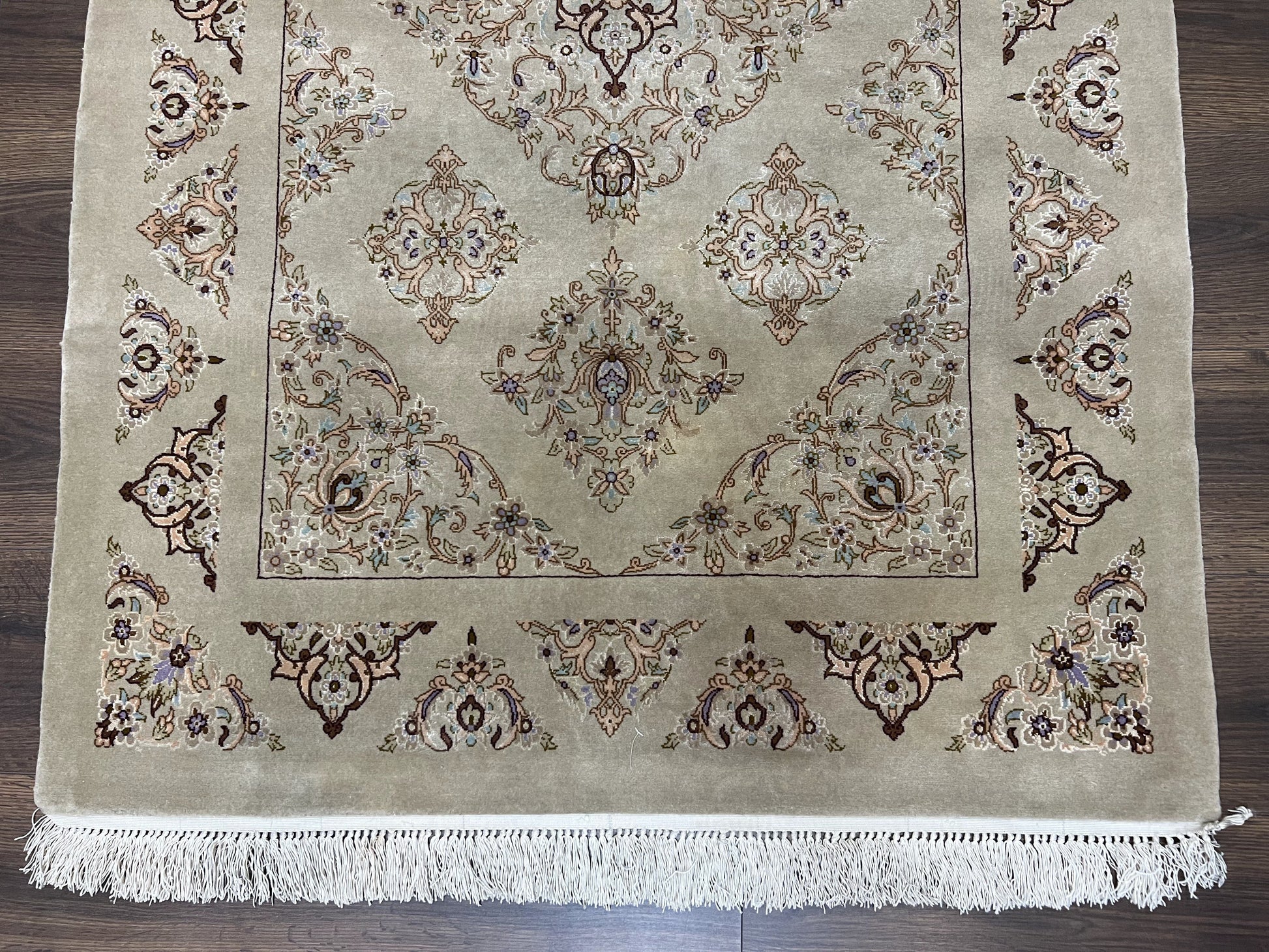 Very Fine Persian Isfahan Rug 3x5 ft with Signature, Kork Wool on Silk Foundation, Gray-Taupe Vintage Hand Knotted Oriental Carpet, 60 Raj 460 KPSI - Nuvé