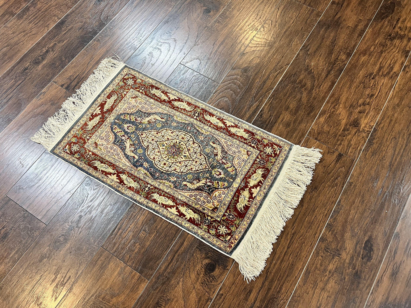 Silk Turkish Hereke Rug 2x3, Peacocks Birds, Signature from Master Weaver, Super Finely Hand Knotted 550 KPSI, Animal Pictorials - Nuvé