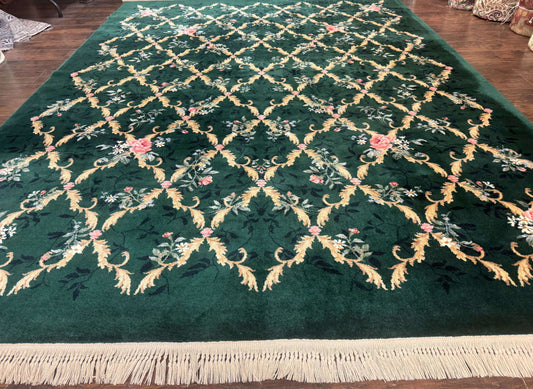 Karastan Garden of Eden Rug 8.8 x 11.8, Green Savonnerie 509/1733, Wool - Nuvé