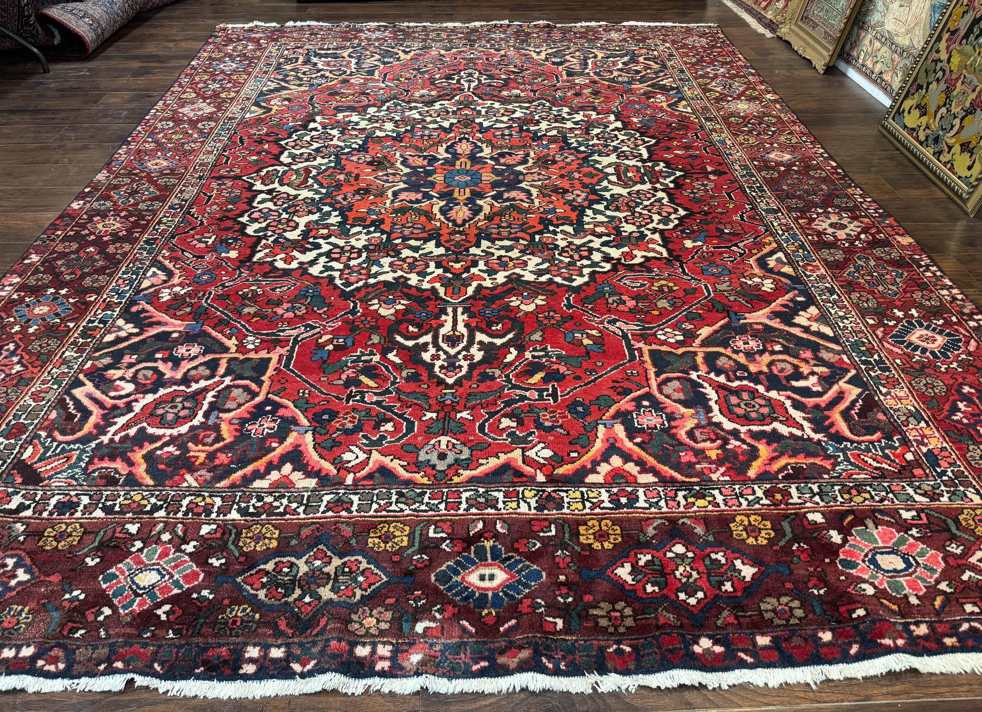 Rare Persian Bakhtiari Rug 10x13, Red, Semi Antique, Large Persian Carpet, Handmade - Nuvé