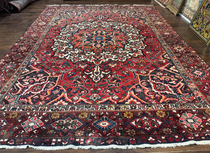 Rare Persian Bakhtiari Rug 10x13, Red, Semi Antique, Large Persian Carpet, Handmade - Nuvé