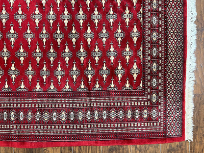 Pakistani Turkoman Bokhara Rug 6x9, Fine Wool Vintage Hand Knotted Handmade Yamud Oriental Carpet 6 x 9, Red Turkoman Rug, Tribal Rug - Nuvé