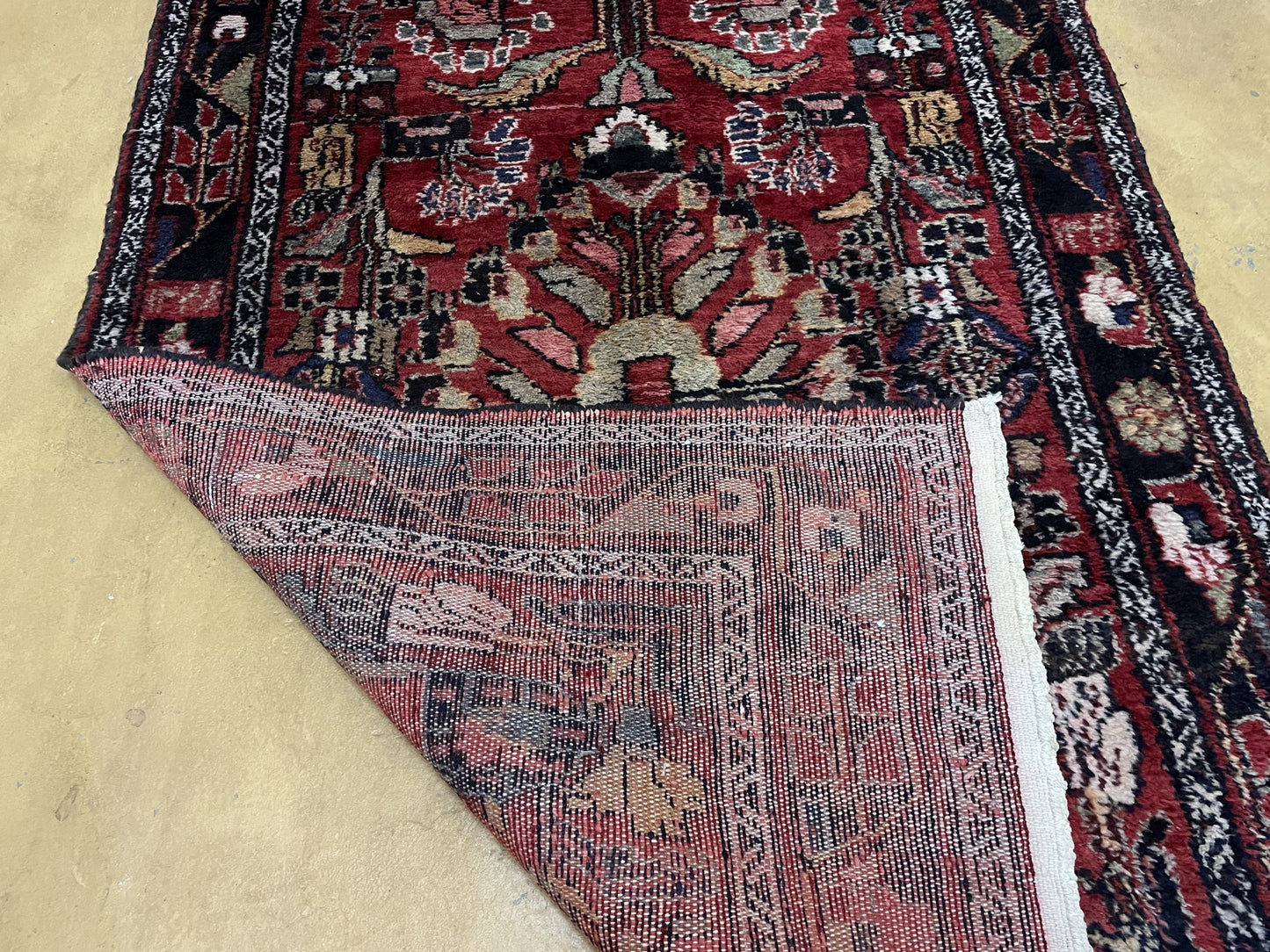 3' 4" X 9' Antique Handmade Wool Rug Runner Floral Organic Dyes Red Nice - Nuvé