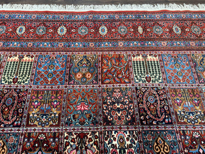 Wonderful Persian Qum Rug 10x13, Panel Design, Fine 260 KPSI, Signed, Red Multicolor - Nuvé