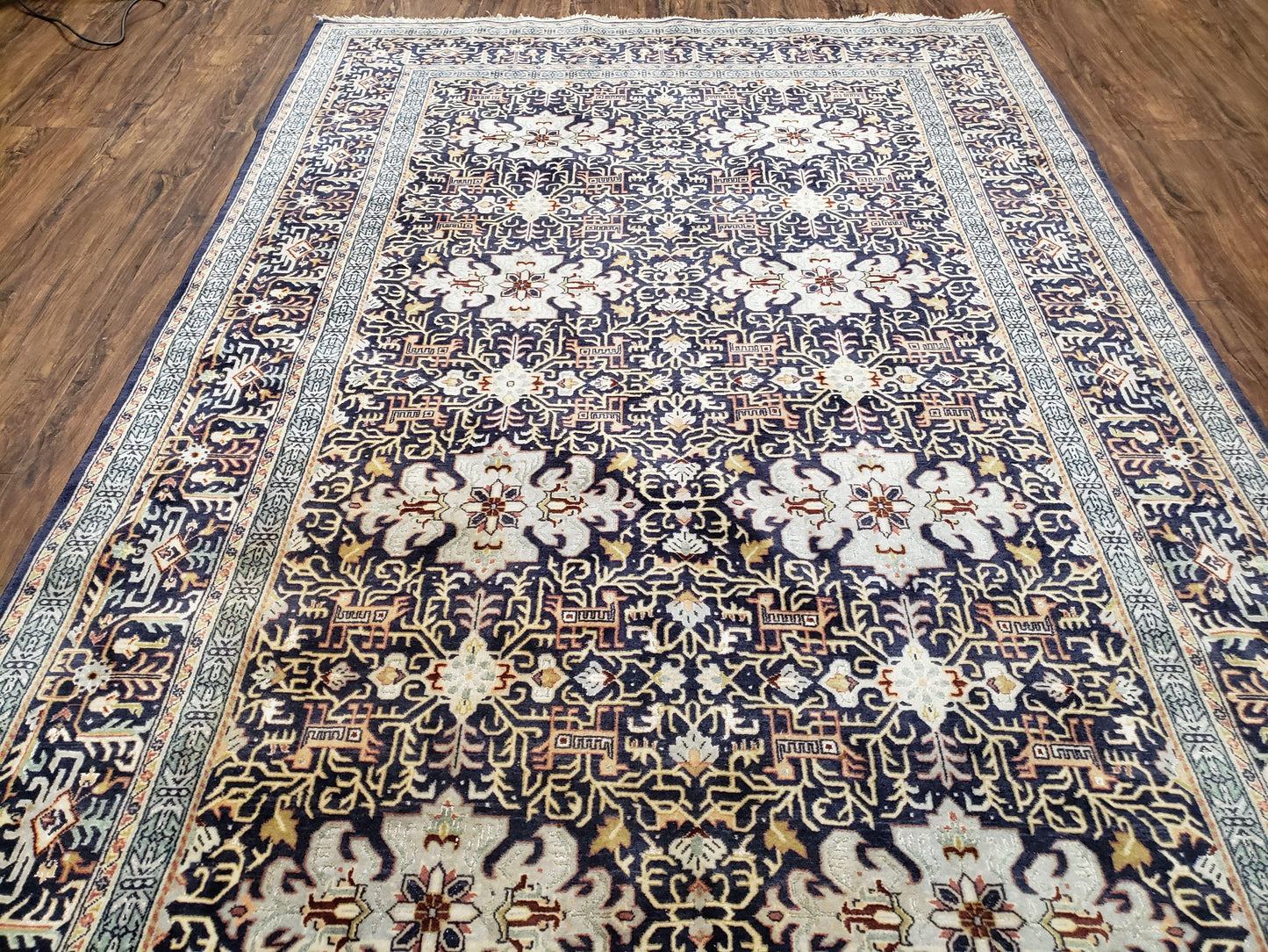 Navy Blue Persian Kashan Rug, Hand-Knotted, Wool, 4' 8" x 7' 4", Pair B - Nuvé