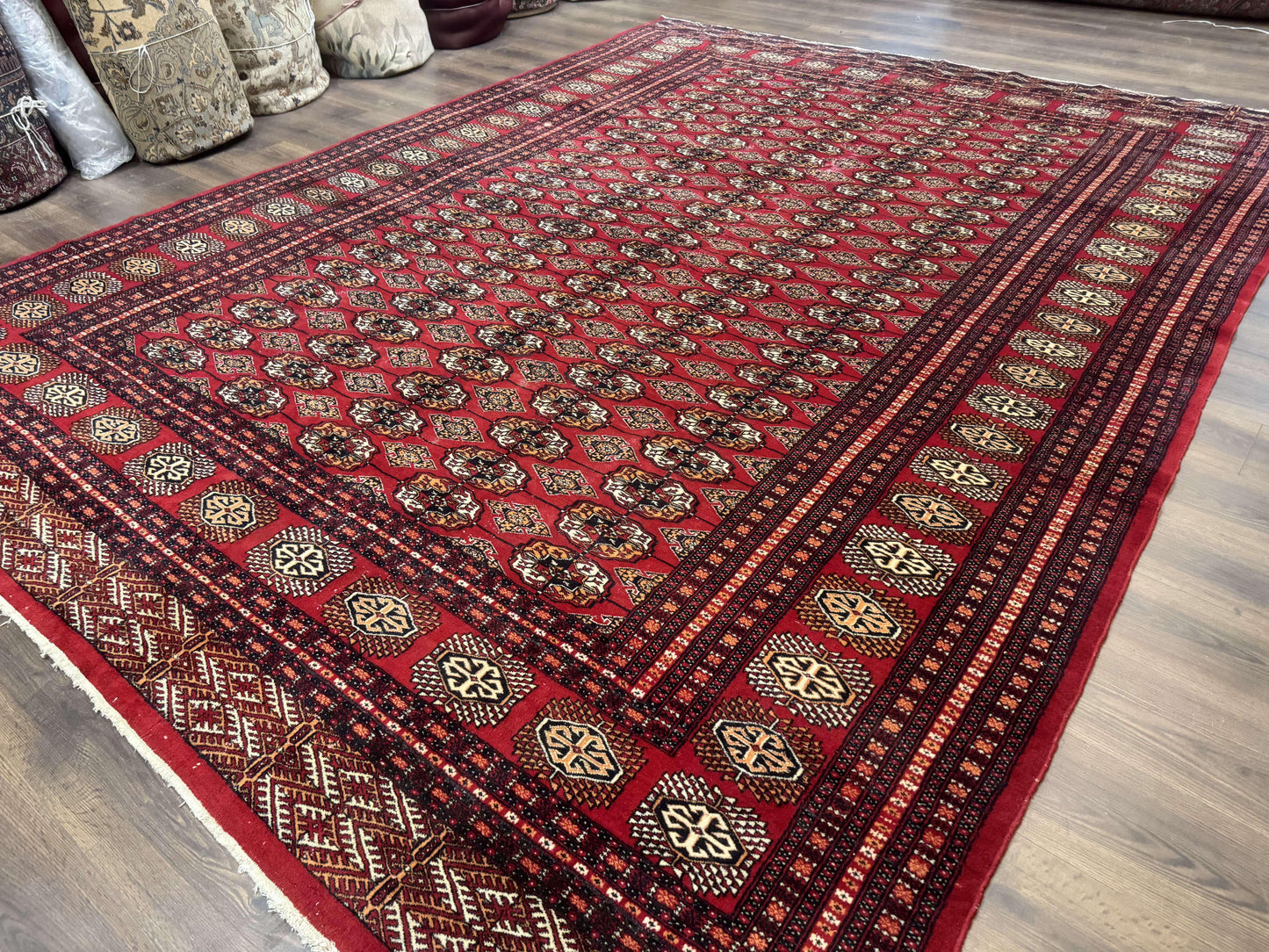 Bokhara Rug 9x12, Red Turkoman Rug, Pakistani Rug, Tribal Carpet, Wool Rug, Red Rug - Nuvé