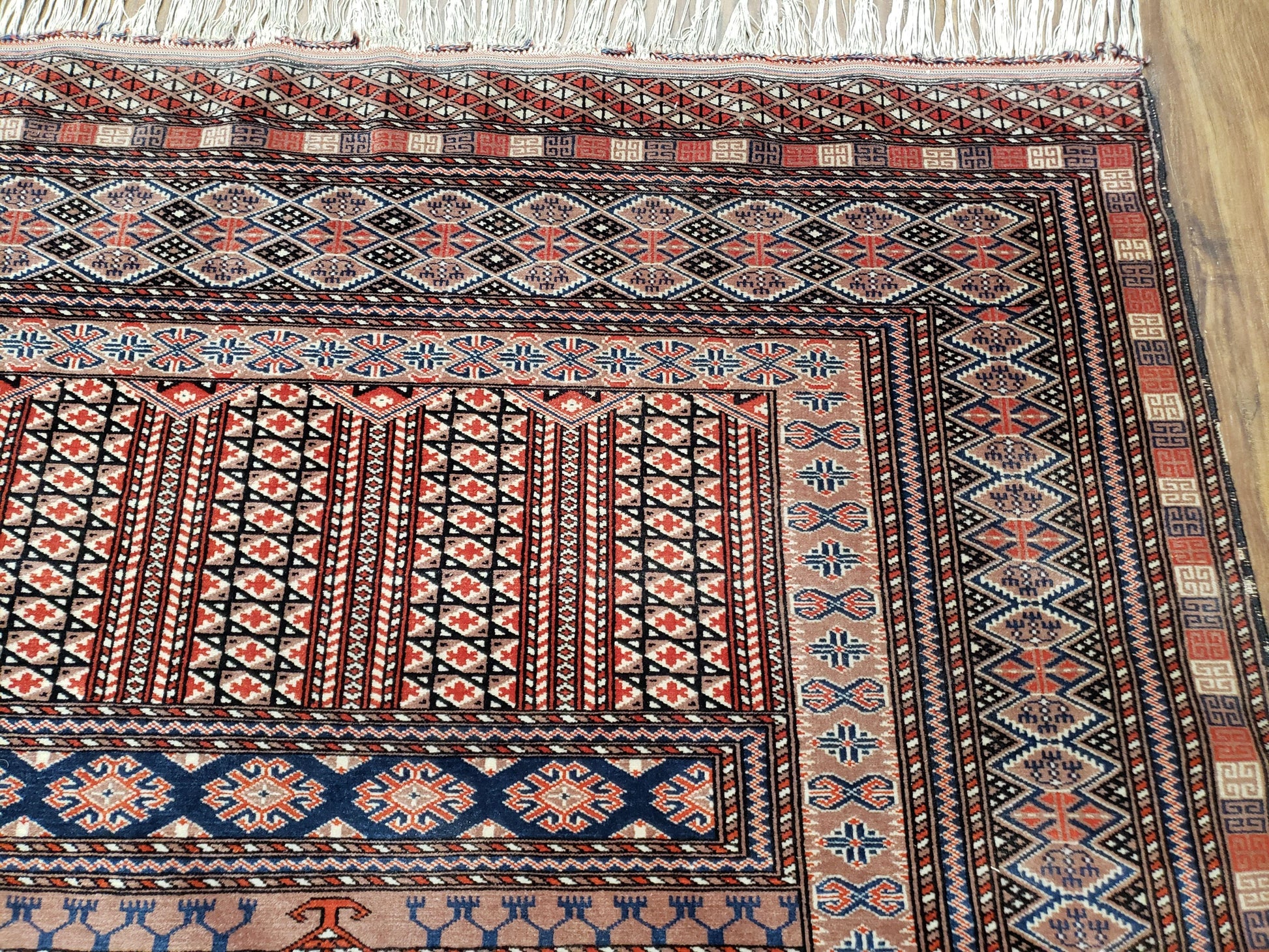 Vintage Turkoman Bokhara Rug 4x6, Four Seasons Pakistan Bukhara Turkmen Engsi Yamud Carpet, Fine Tribal Rug, Wool, Hand-Knotted, Brown, Nice - Nuvé