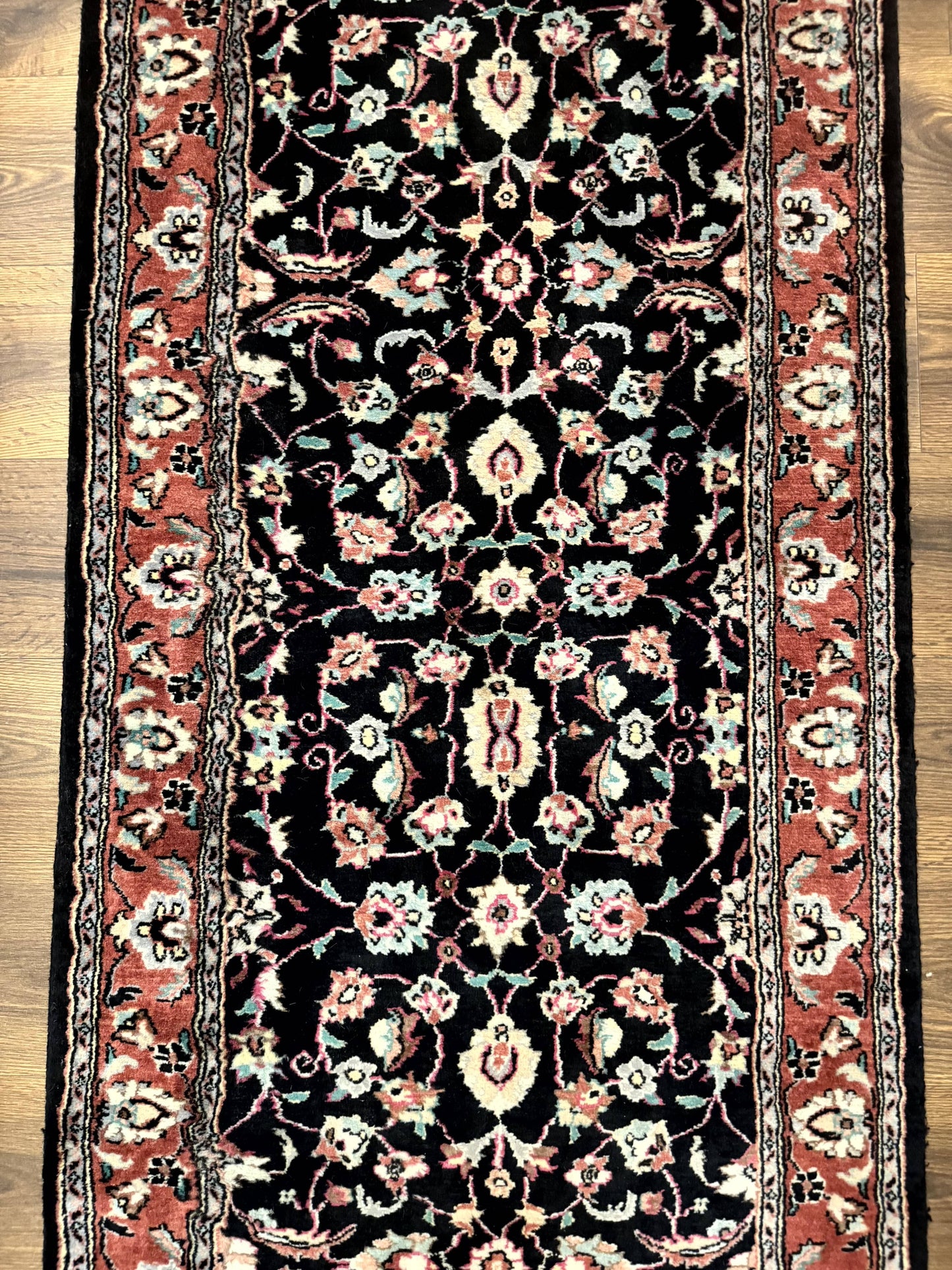Pak Persian Runner Rug 2.8 x 10, Dark Blue, Floral Allover, Wool - Nuvé