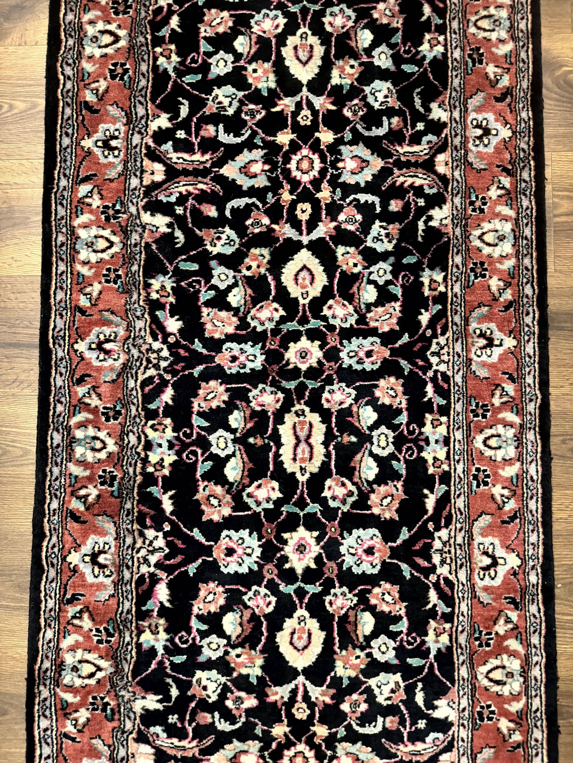 Pak Persian Runner Rug 2.8 x 10, Dark Blue, Floral Allover, Wool - Nuvé