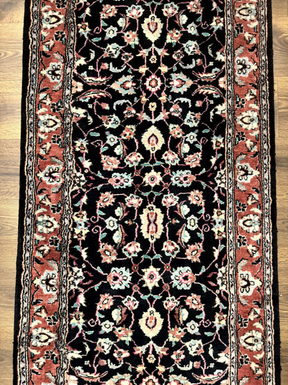 Pak Persian Runner Rug 2.8 x 10, Dark Blue, Floral Allover, Wool - Nuvé