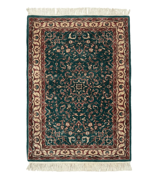 Dark Green Indo Persian Rug 2.5 x 4, Hand Knotted Wool Small Oriental Carpet