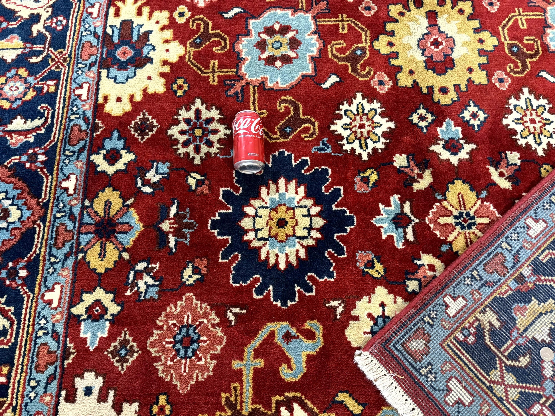 Indo Heriz Rug 8x10, Red and Navy Blue, Allover Pattern, Wool Handmade Carpet - Nuvé