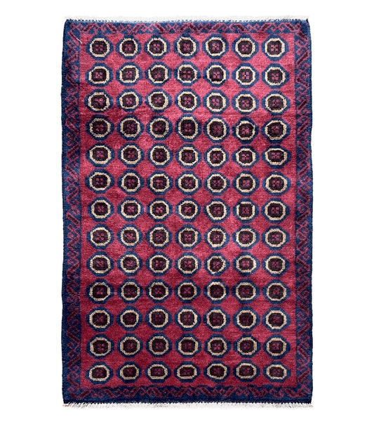 3'X 4'8" Vintage Handmade Tribal Wool Rug Balouchi Rug Afghan Rug Red Beige Blue