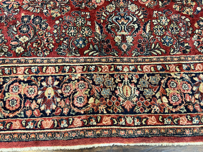 1920s Persian Sarouk Rug 9x12, Red Persian Carpet, High Quality Persian Rug, Allover Floral Pattern, Antique Oriental Rug, Wool Handmade Room Sized - Nuvé
