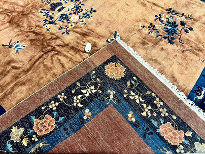 Antique Chinese Wool Rug 9x12, Large Peking Carpet, Handmade, Nichols Rug - Nuvé