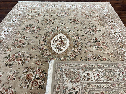 Sino Persian Rug 8x10, Soft Wool, Silk Highlights, Hand Knotted Vintage Carpet, Taupe & Ivory, Floral, Traditional Rug 8 x 10 - Nuvé
