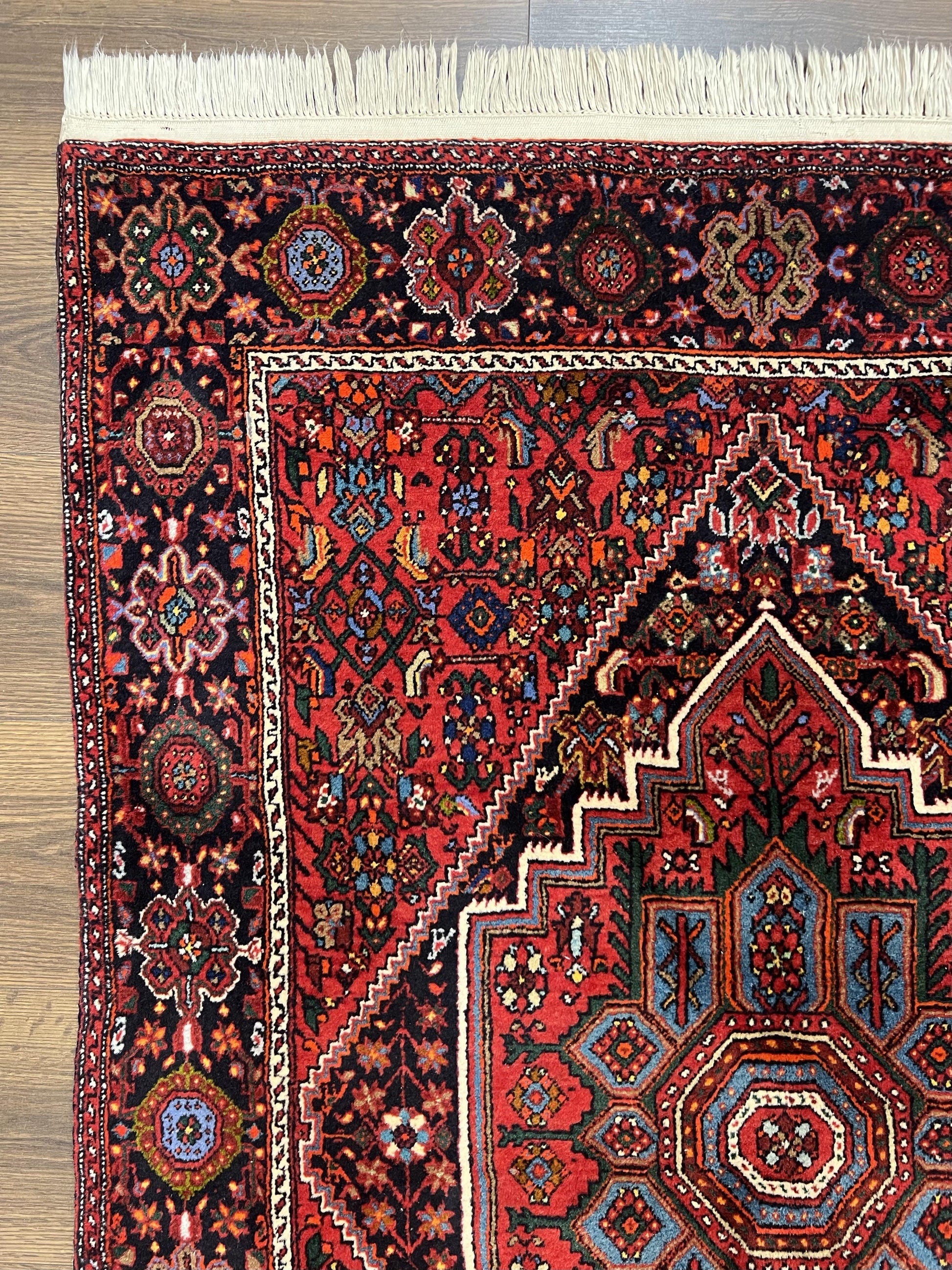 Fine Persian Bidjar Rug 3x5 ft, Ruby Red and Black, Geometric Medallion, Hand Knotted Semi Antique Oriental Bijar Carpet, Wool Area Rug, Tribal Rug - Nuvé