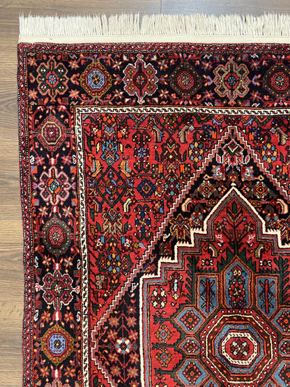 Fine Persian Bidjar Rug 3x5 ft, Ruby Red and Black, Geometric Medallion, Hand Knotted Semi Antique Oriental Bijar Carpet, Wool Area Rug, Tribal Rug - Nuvé