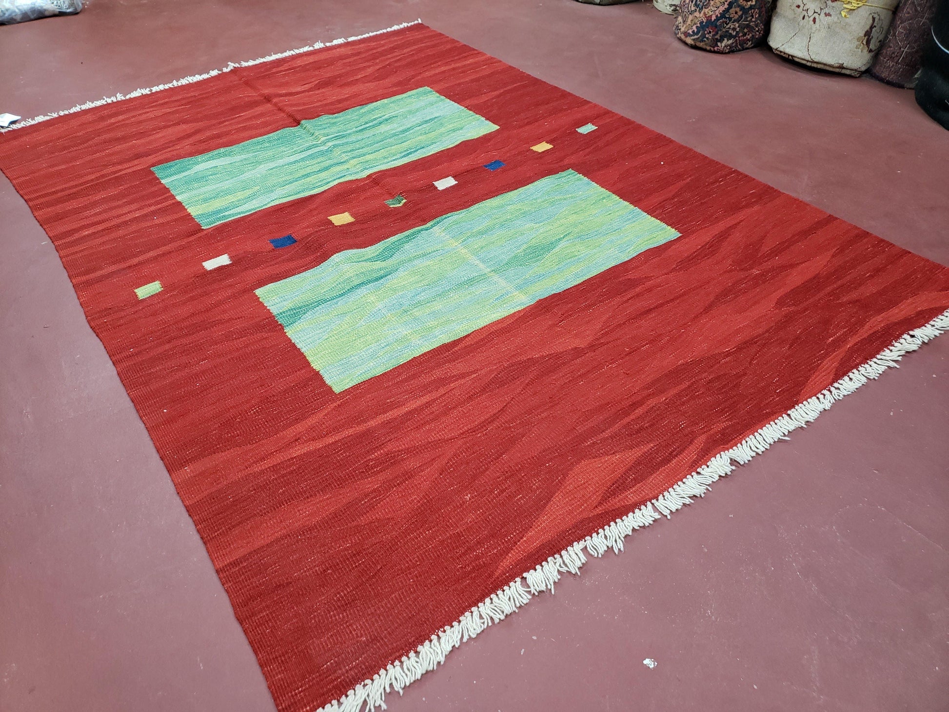 Red Turkish Kilim Rug, 5x7 - 6x8 Rugs, Red and Green Kilim Carpet, Kilim Area Rugs, Flatweave No Pile Rug, New Turkish Rug, Handmade Kilim - Nuvé