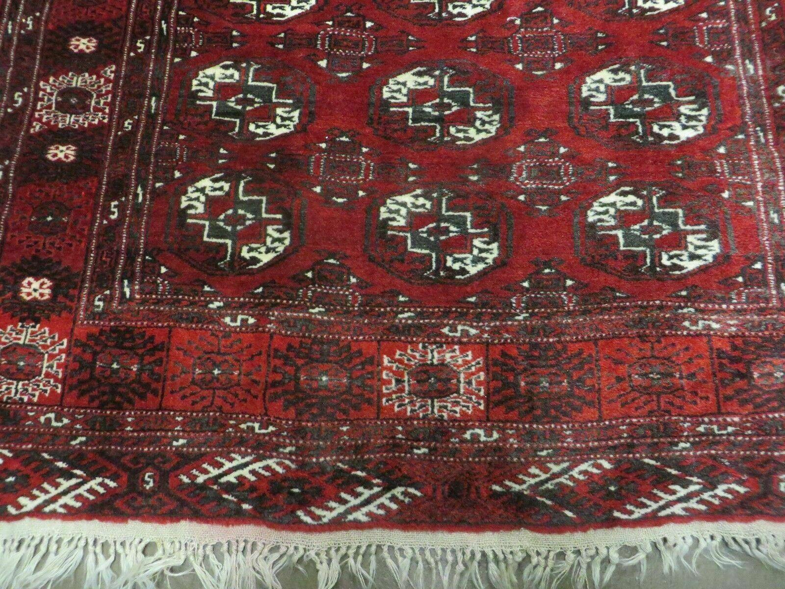 4' 5" X 5' 7" Semi Antique Handmade Afghan Yamud Turkoman Bokhara Wool Rug - Nuvé