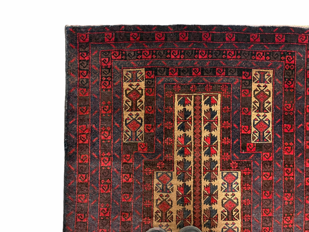 3 X 3.5 New Vintage Handmade Wool Rug Tribal Turkoman Balouch Red Prayer Rug