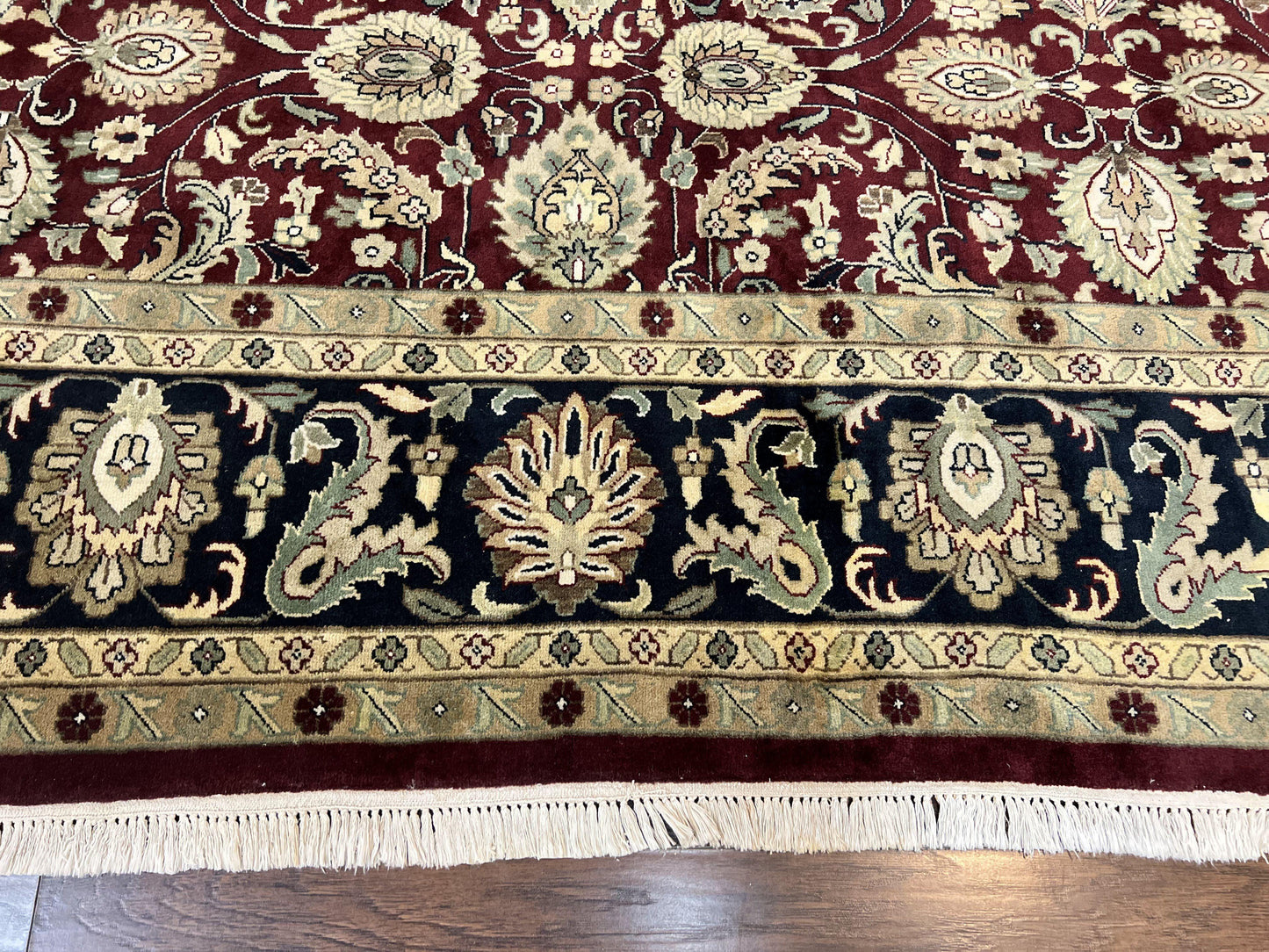 Indo Persian Rug 10x14, Floral Allover, Maroon, Handmade Hand Knotted VIntage Wool Rug, Large Oriental Carpet - Nuvé