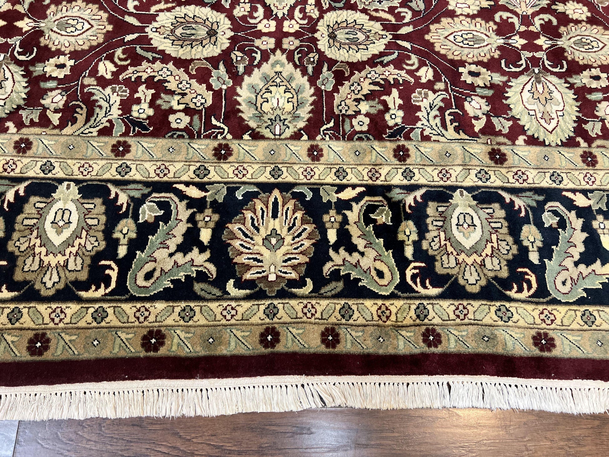 Indo Persian Rug 10x14, Floral Allover, Maroon, Handmade Hand Knotted VIntage Wool Rug, Large Oriental Carpet - Nuvé