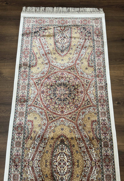 Turkish Silk Runner Rug 2.6 x 12, Hereke Mamluk Runner, Bamboo Silk, New - Nuvé
