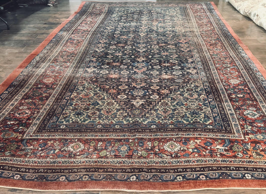 Antique Persian Bidjar Rug 8x15 – Navy Blue, Herati Pattern, Early 20th Century - Nuvé