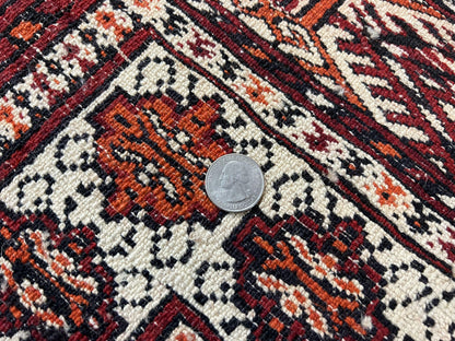 Persian Turkoman Rug 7x8, Almost Square Rare, Hand Knotted, Yamud, Bohemian Rug, Handmade Tribal Rug, Cream Red, Handmade Oriental Carpet - Nuvé