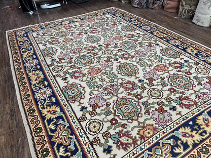 Antique Turkish Kilim Rug 7x10 Allover Pattern, Ivory Cream Maroon Light Blue, Wool Flatweave Hand Woven, Large Kilim, Vintage Kilim Carpet - Nuvé