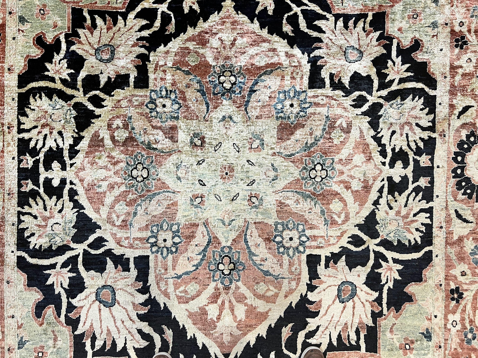 Pak Persian Rug 8x10, Pakistani Mahal Sultanabad Carpet, Signature from Master Weaver, Shiny Wool, Black Red Vintage Handmade Medallion Rug - Nuvé