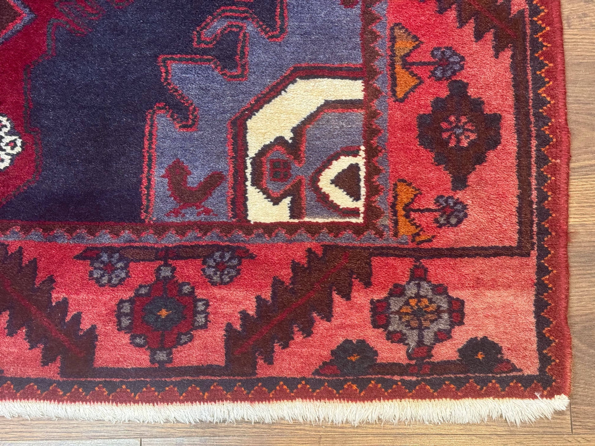 Persian Karajeh Runner Rug 3.6 x 9.5, Geometric Medallions, Tribal Village Rug, Navy Blue, Handmade - Nuvé