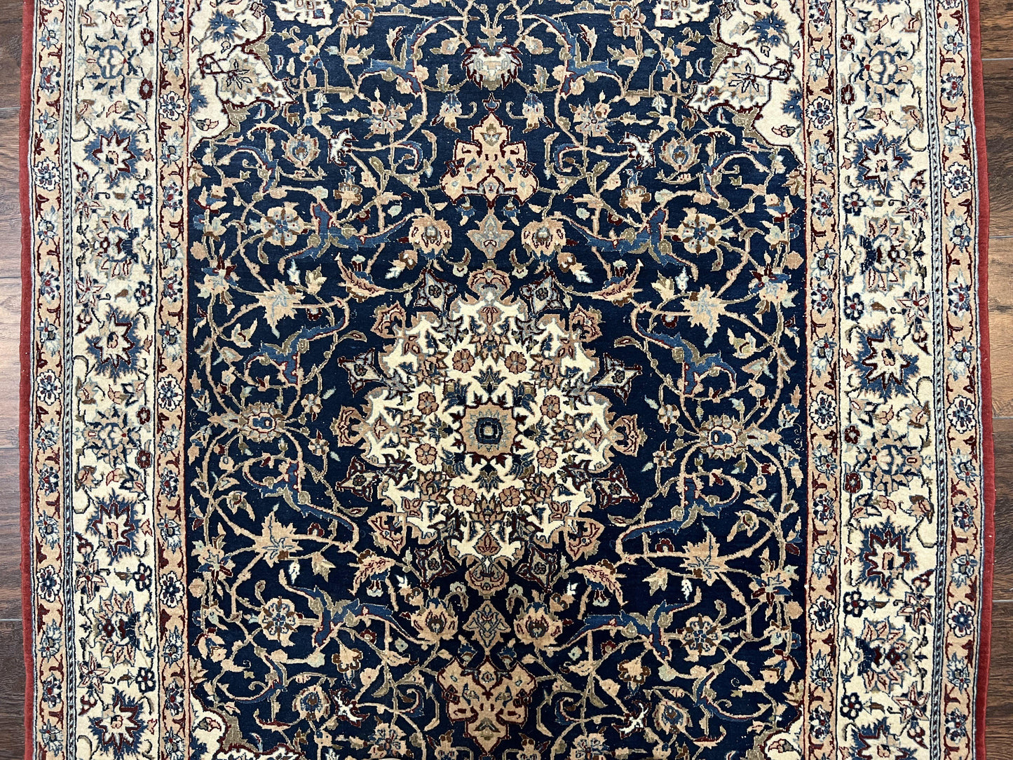 Super Fine Persian Nain Rug 3.6 x 5.4, Navy Blue and Ivory, 700 KPSI - Nuvé