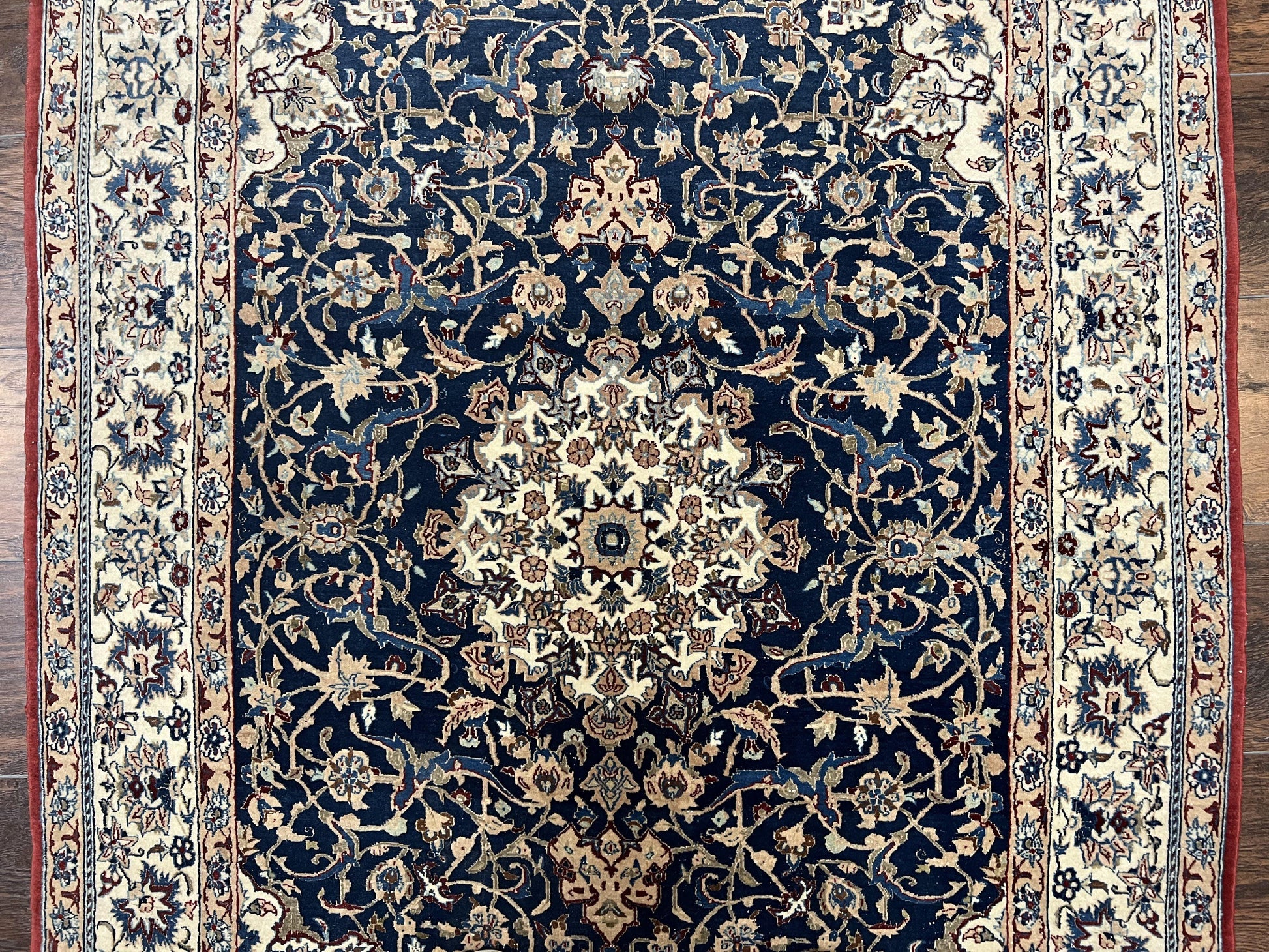 Super Fine Persian Nain Rug 3.6 x 5.4, Navy Blue and Ivory, 700 KPSI - Nuvé