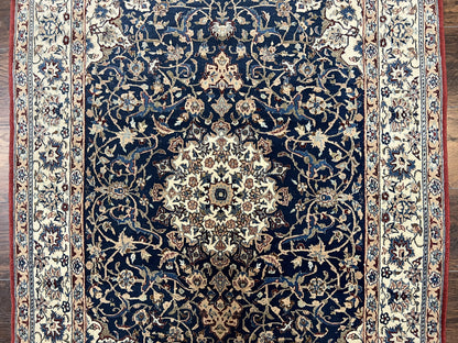 Super Fine Persian Nain Rug 3.6 x 5.4, Navy Blue and Ivory, 700 KPSI - Nuvé
