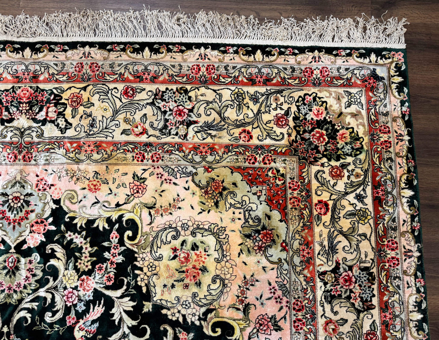 Silk Indian Kashmiri Rug 9x12, Vintage Hand Knotted Carpet - Nuvé