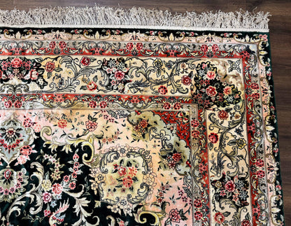 Silk Indian Kashmiri Rug 9x12, Vintage Hand Knotted Carpet - Nuvé