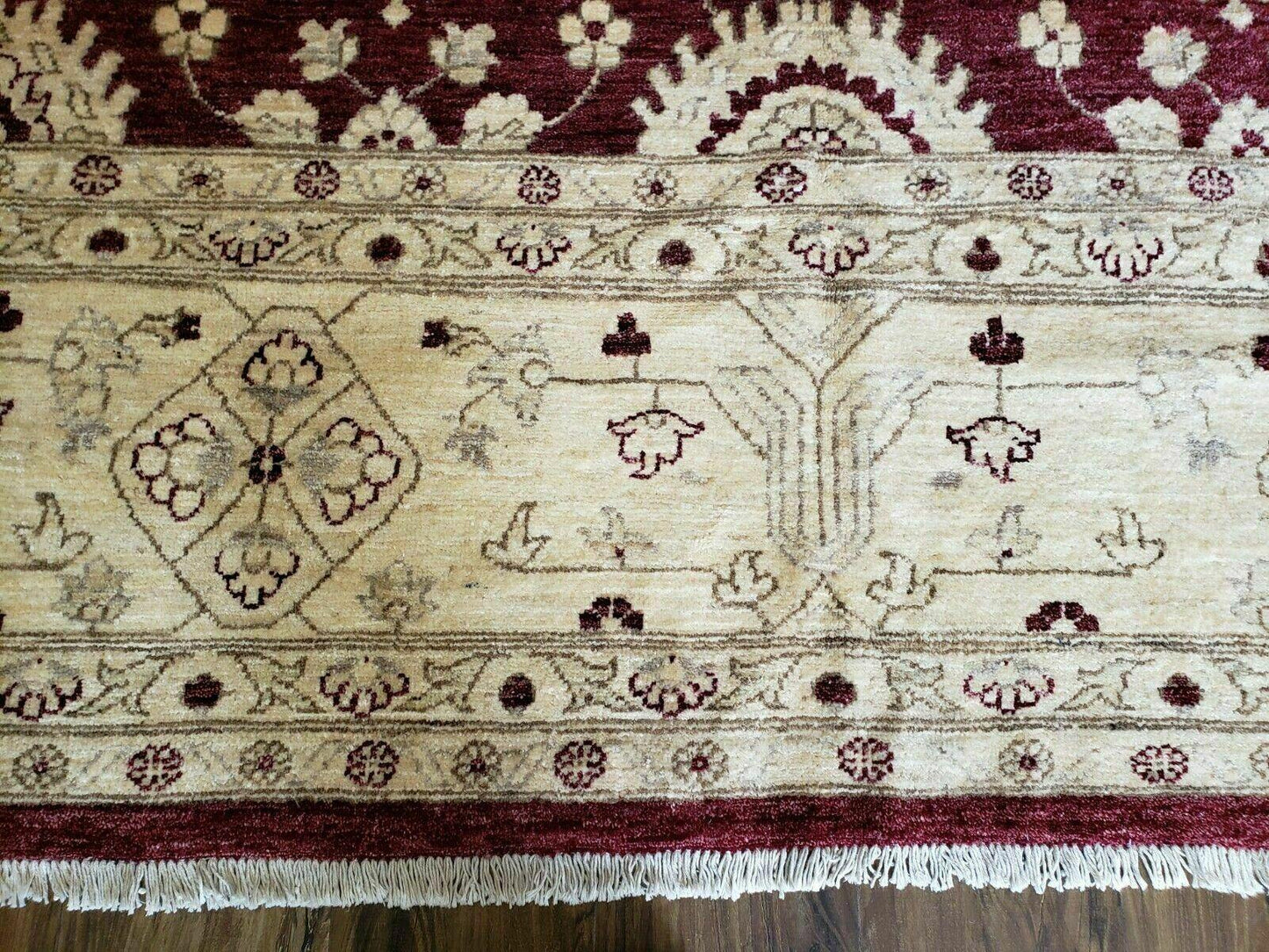 Pakistani Peshawar Rug 10x14, Handmade Chobi Carpet, Maroon & Beige - Nuvé