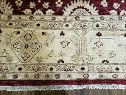 Pakistani Peshawar Rug 10x14, Handmade Chobi Carpet, Maroon & Beige - Nuvé